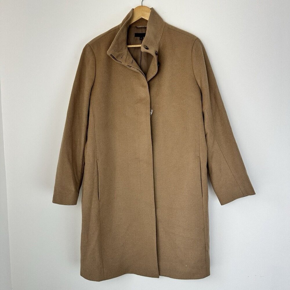 Uniqlo Coat Womens XL Camel Tan Wool Cashmere Stand Collar Mock Neck Classic